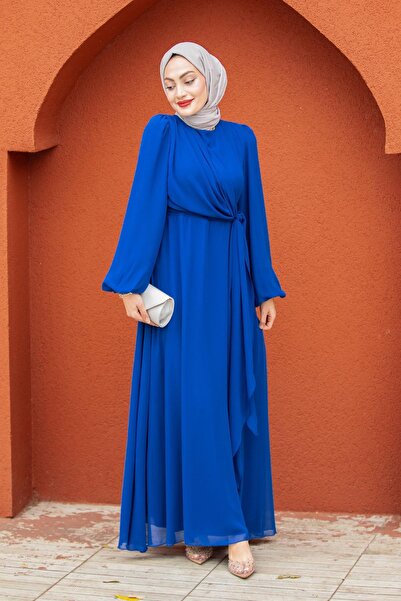 Tesettür Çarşım Narin Mat Şifon Tesettür Abiye-Saks