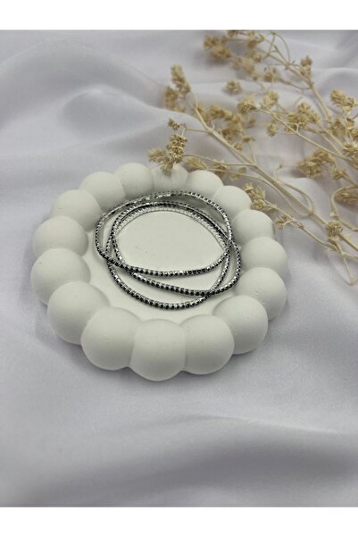 Lunarie Gümüş Renk Tam Tur Taşlı İnce Zarif Kadın Bileklik (3'lü) | Işıltılı ...