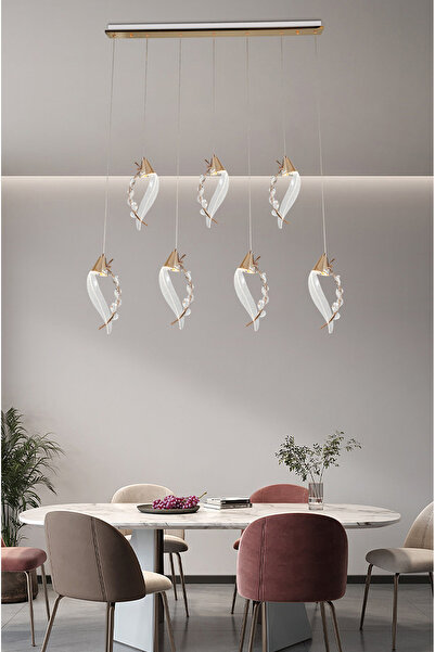 Apliqa Ardea 7'li Gold Sıralı Sarkıt Salon Led Avize