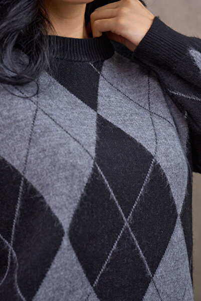 KÜÇÜĞÜM BUTİK Gray Patterned Black Knitwear Sweater