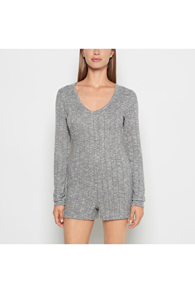 La senza Placket Front Onesie in Light Grey Cozy