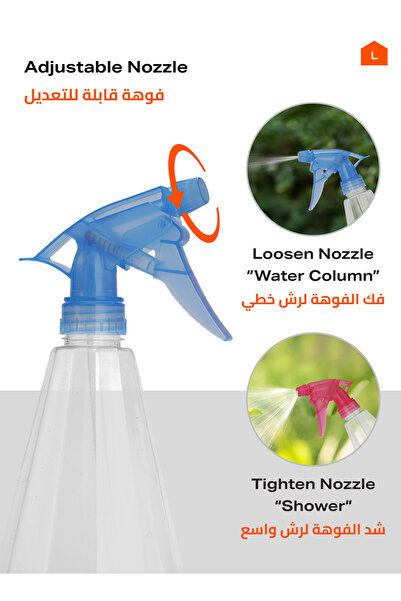 Lawazim Transparent Spray Bottle Kit 3pcs 500ml - Adjustable Nozzle for Cleaning