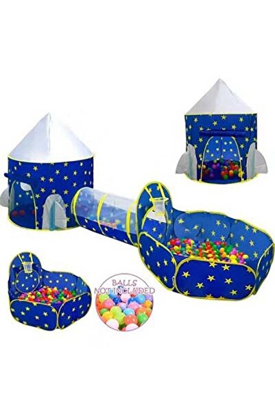 okasa 3-piece Play Tent Set for Boys with Ball Pit, Crawl Tunnel & Space-themed Playhouse