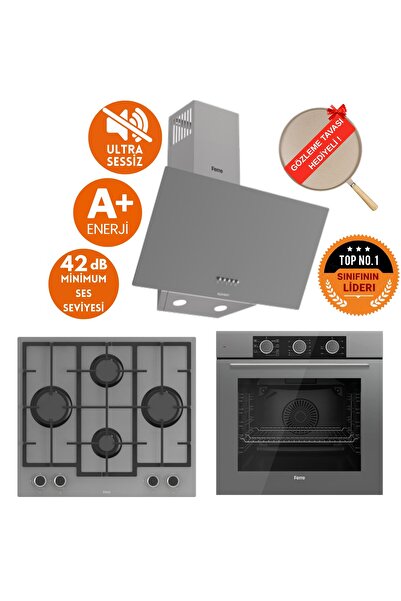 Ferre FryArt&SilentArt PIVA/ Sessiz Yeni Seri Antrasit Gri Ankastre Set (D088-SA + QXE62CPR +LN388)