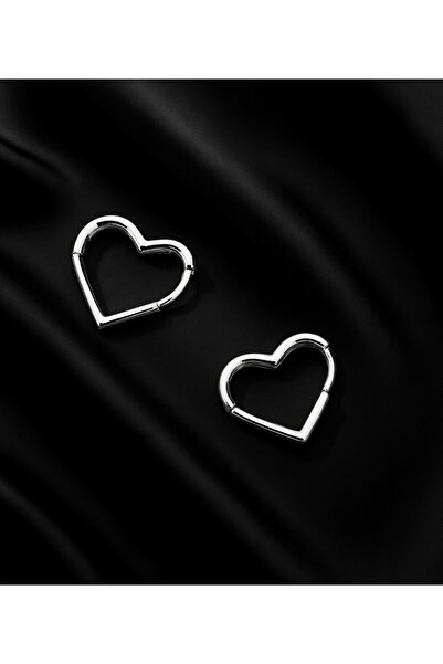 staınless steel Kalp Formlu Çelik Halkalı Küpe – Parlak Gümüş Renk