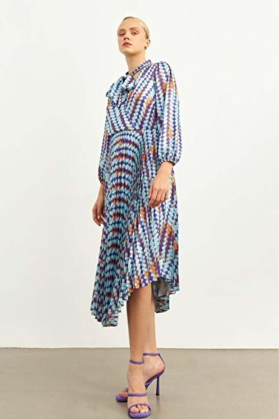 Setre Luxurious Short Flared Dress - Turquoise Gradient (Made in Turkey)