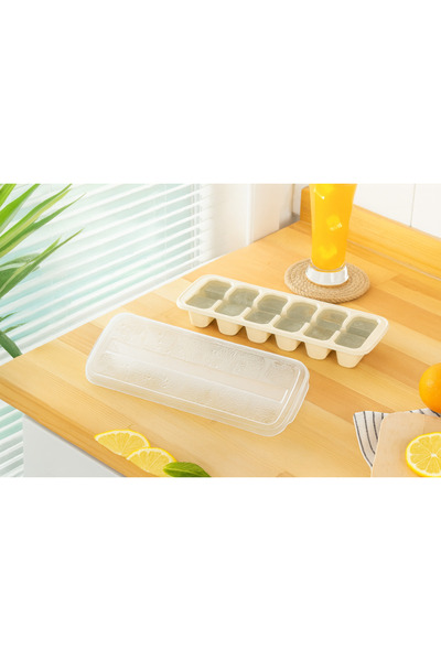 Pazar Kapısı Large Size Ice Mold with Lid 12-Cavity Ice Box Ecru