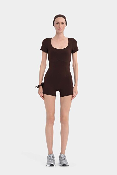 Louren Backless Short Sleeve Sports Jumpsuit - Brown