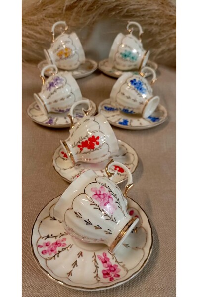 BY.RAYKA PORSELEN El Dekor Serena Porselen El Boyama Coffee Cup Set