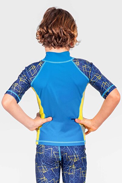 Coega Sunwear Boys Kids Rashguard Short Sleeve - Navy Geometric