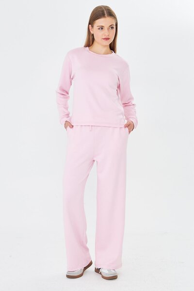 TRENDHİLL Women's Modal Fabric Comfortable Fit Tracksuit Set Pink 8509-P