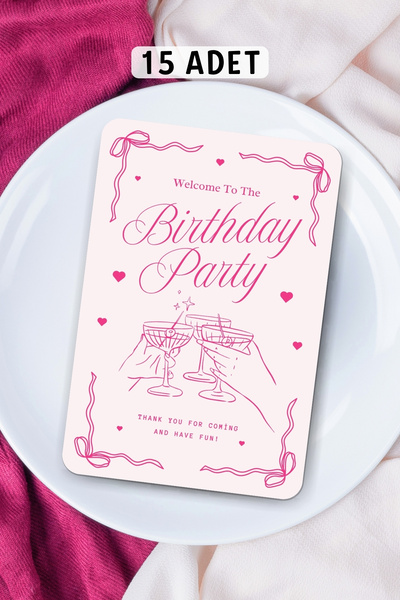 Metranya Doğum Günü Partisi - Masa Kartı Oyun Kartı 15 Adet Happy Birthday Su...
