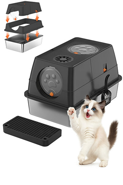 Shangxing Stainless Steel Extra Large Cat Litter Box – Elevated, Splash-Proof, Easy-to-Clean, 60×40×44cm