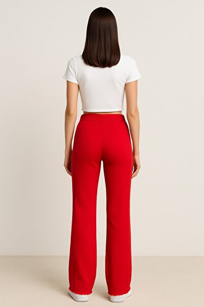 Kallisto Red Side Stripe Lace-Up Wrinkled Pants