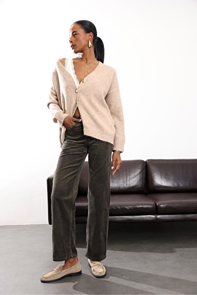 5in1Canpolat Beige Five Button Cardigan 251094