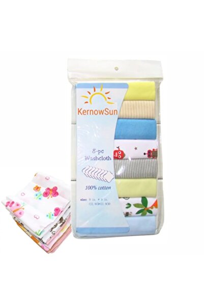 KERNOWSUN Set of 8 100% Cotton Towels for Children 21x21 cm, Multicolor, Girls