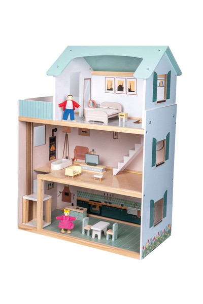 SmartFun Casa de papusi cu 14 accesorii SmartFun, lemn, Multicolor