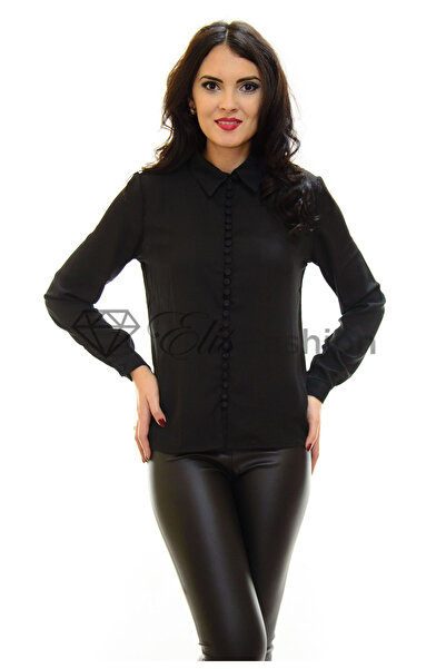 Elis Fashion Camasa de dama neagra cu nasturi imbracati