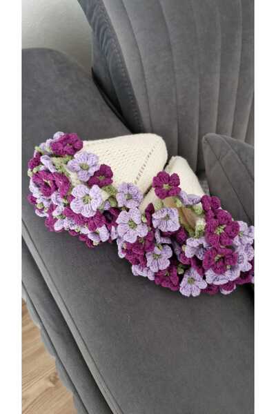 Handmade Πλεκτό σάλι μπουκέτο με κρίνα, κουβέρτα με λουλούδια 100 εκ.