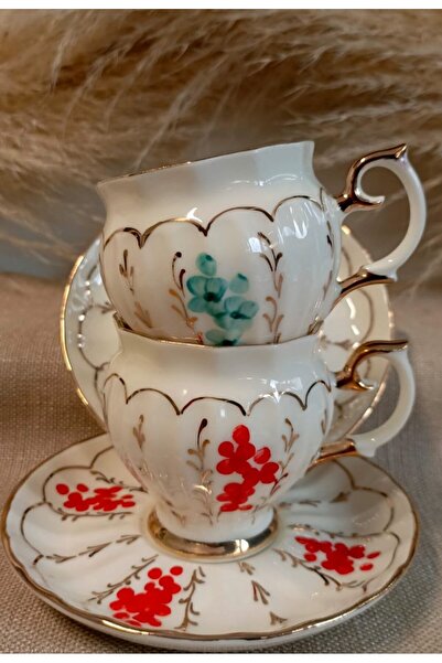 BY.RAYKA PORSELEN El Dekor Serena Porselen El Boyama 2-Piece Coffee Cup