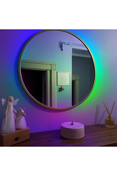 Narkissos Dizayn Gold Yuvarlak Metal Ledli Ayna / Banyo Aynası / Tüm Ölçü ve ...