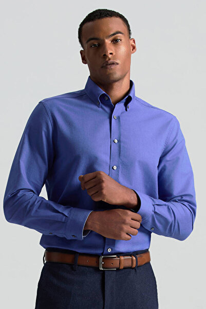 Hemington Saf Pamuk Düğmeli Koyu Mavi Oxford Gömlek