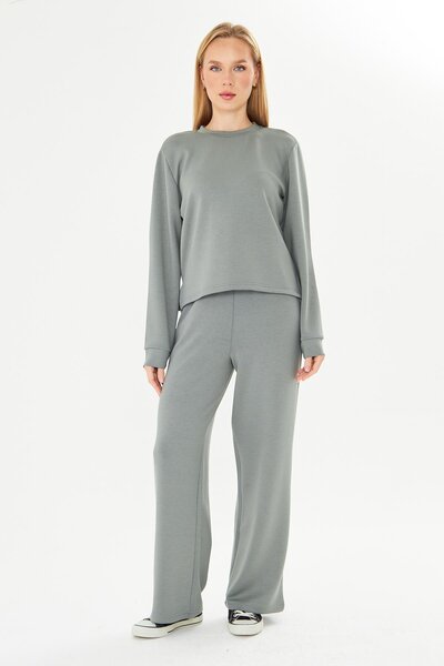 TRENDHİLL Women's Modal Fabric Comfortable Fit Tracksuit Set Khaki 8509-H