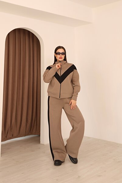 b buhari bykoc Paneled Striped Detail 3 Thread Fleece-Lined Tracksuit Suit