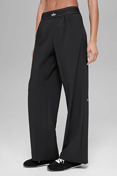 HepsitrentStore Black Basic Regular Elastic Waist Casual Fabric Trousers
