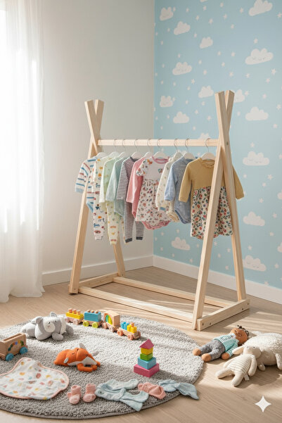 SERAHŞAP Montessori Elbise Kıyafet Askılığı Çocuk odası Dekoratif Kıyafet Gar...