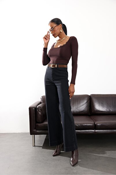 5in1Canpolat Smoked High Waist Belted Straight Cut Jean 508