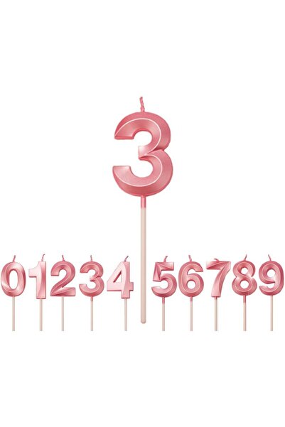 Teo Lumanare Cifra 3, , Model Diamond, 5 x 3.4 cm, Roz