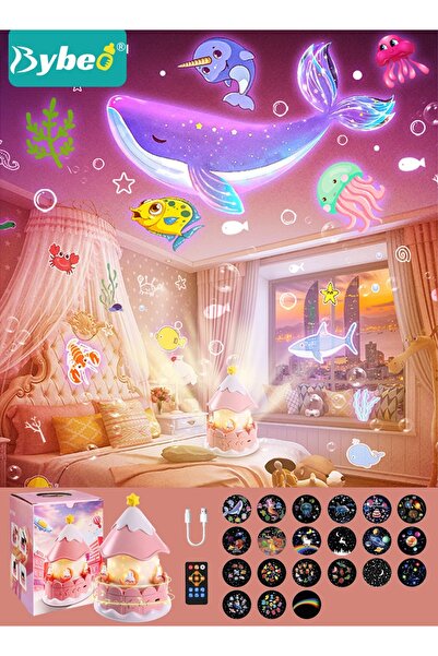 BYBEO جهاز عرض ضوء ليلي للأطفال، جهاز عرض النجوم والموسيقى بتقنية البلوتوث، ضوء ليلي دوار، قابل لإعادة الشحن