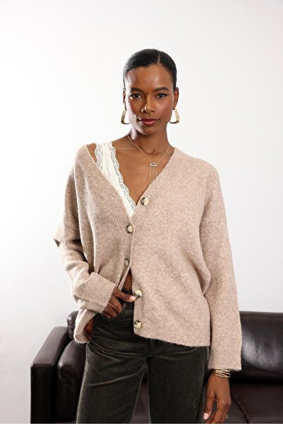 5in1Canpolat Beige Five Button Cardigan 251094