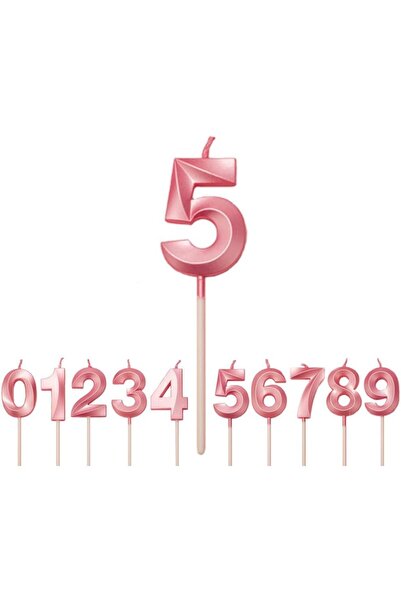 Flippy Lumânare Numărul 5, Rabatabilă, Model Diamant, 5 x 3,4 cm, Roz