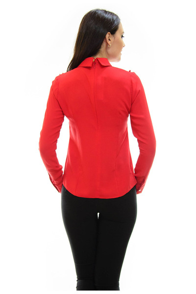 Elis Fashion Red women's shirt with gold details and applied pearls