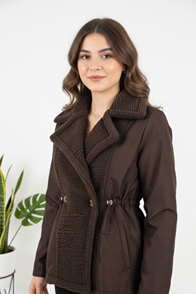 hiramir Yeni Sezon Önü Peluş Detaylı Kadın Düğmeli Mont KS2572