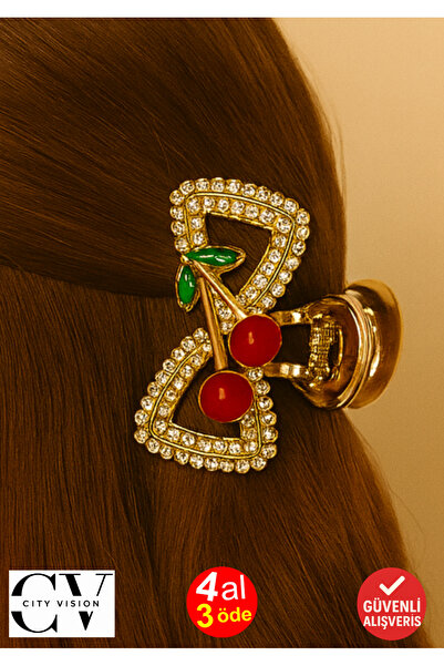 cityvision Agrafă de păr cu piatră aurie cu detalii de cireșe de 4 cm – Agraf...
