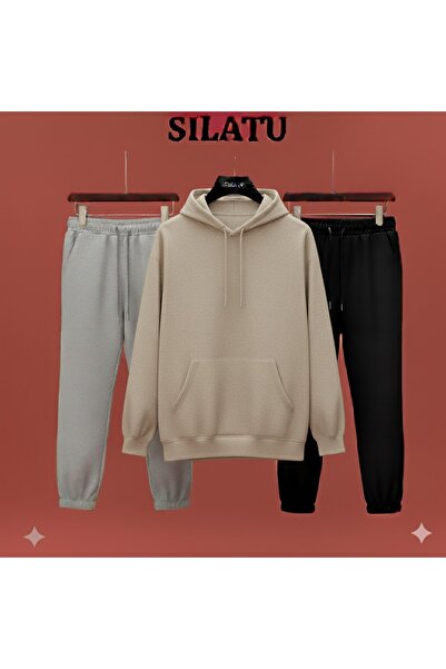 SILATU Hooded Grey Bottom Black Bottom 3-Piece Set