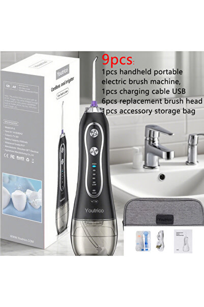 Youtrico جهاز تنظيف الأسنان بالماء، لاسلكي، محمول، مزود بـ 5 أوضاع تنظيف و6 ر...