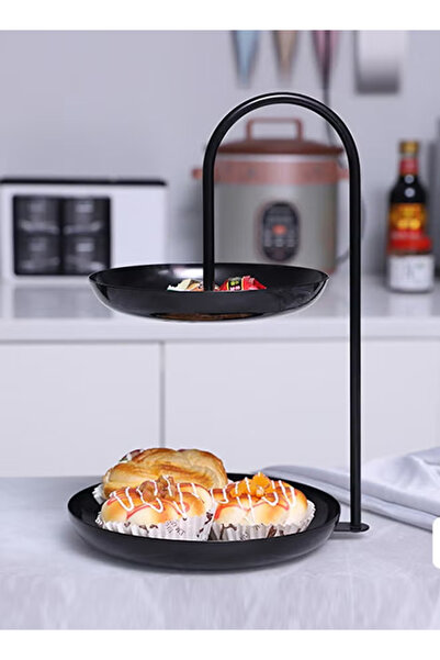 Generic Double-layer tray with black handles, suitable for family dinners, birthday parties, and weddings