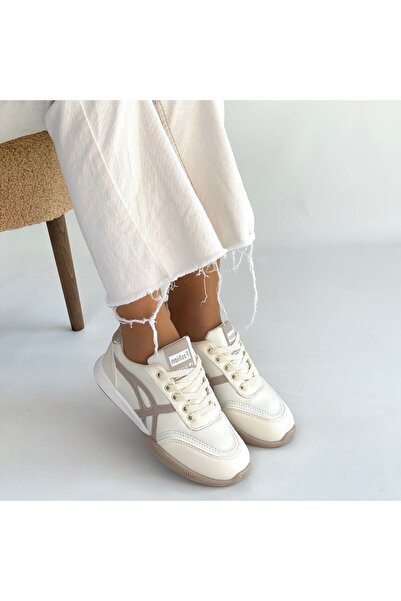 Cream Zlay Beige Skin Mink Detailed Lace-Up Sneakers