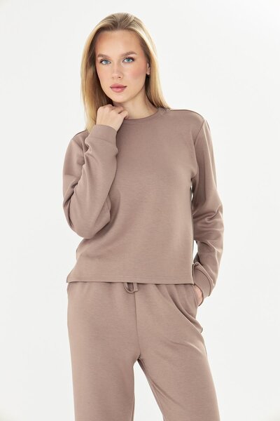 TRENDHİLL Women's Modal Fabric Comfortable Fit Tracksuit Set A.Brown 8509-A.K