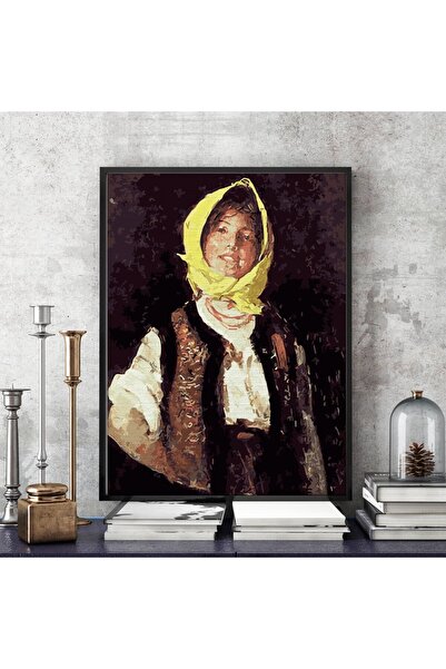 Pictorul Fericit Romanian traditional costume (Țărancă voioasă) - Pictură pe ...