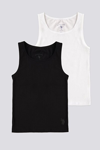 U.S. Polo Assn. 2-Pack Black and White Color Girls' Tank Tops, 100% Cotton