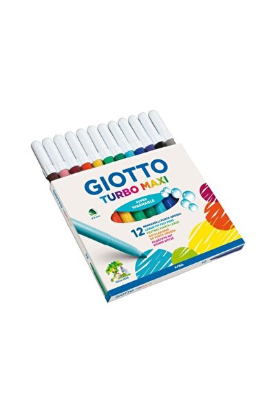Pictorul Fericit Set of 12 thick-tip felt-tip pens for children and super washable Turbo Maxi Giotto