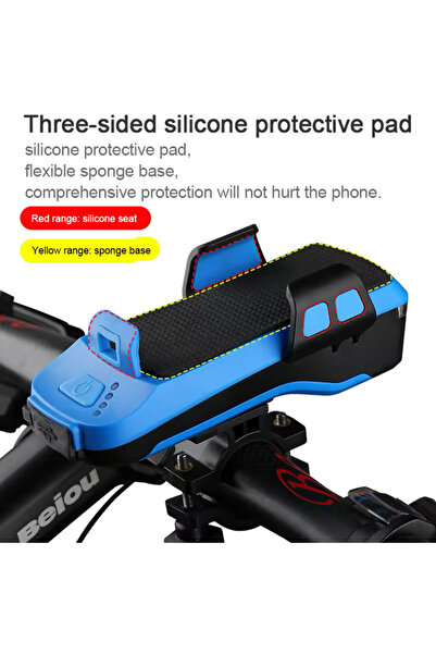 BLUE CORAL 5-in-1 4000mAh LED Bicycle Light Front USB Rechargeable with Horn and Device Holder