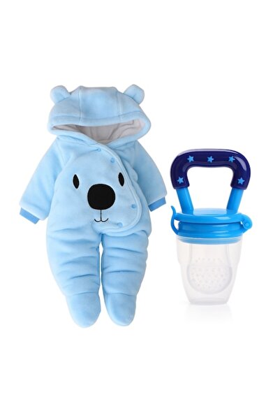 NEO Pătură pufoasă pentru bebeluși GermaNova™, pentru iarnă, călduroasă, formă de ursuleț 3-6 luni, albastră