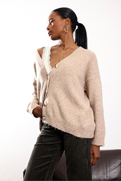 5in1Canpolat Beige Five Button Cardigan 251094