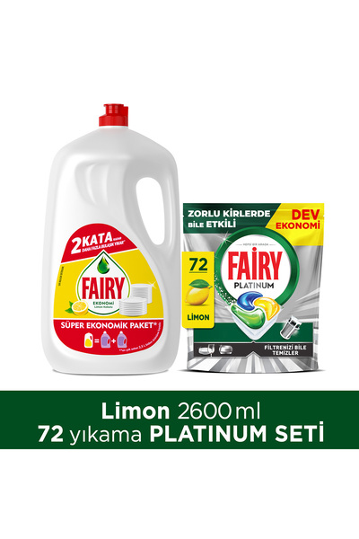 Fairy Platinum Bulaşık Makinesi Kapsülü 72 Yıkama & Büyük Boy Sıvı Bulaşık Deterjanı 2600 ml